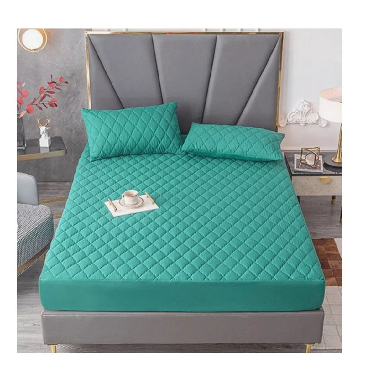 GENERICO - Cubre Colchón 2 Plazas Impermeable Más Fundas Para Almohadas Turquesa