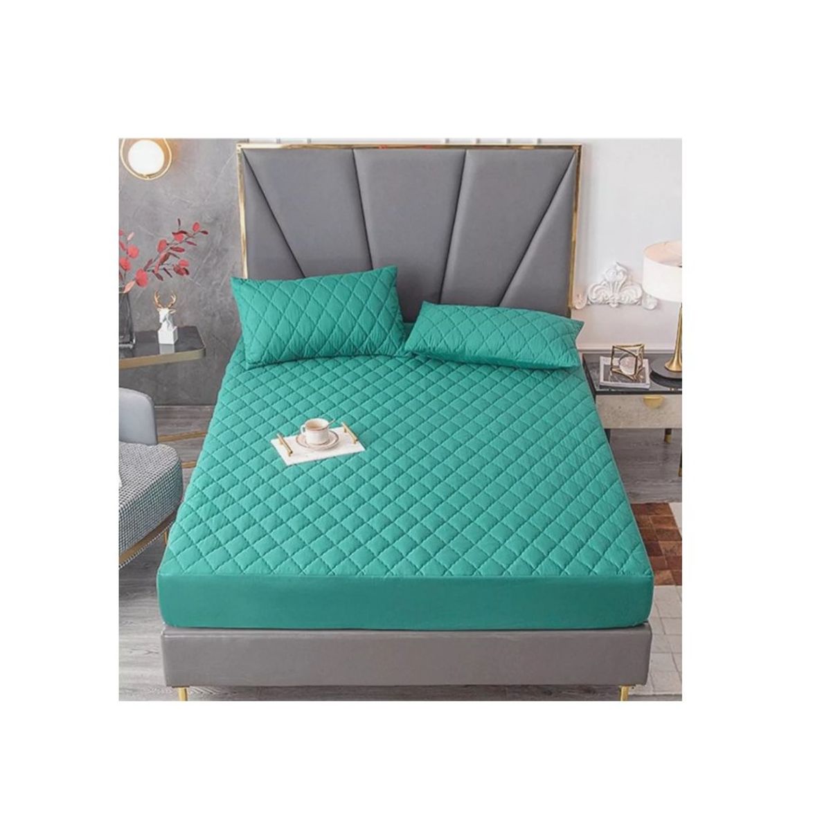 GENERICO - Cubre Colchón 2 Plazas Impermeable Más Fundas Para Almohadas Turquesa