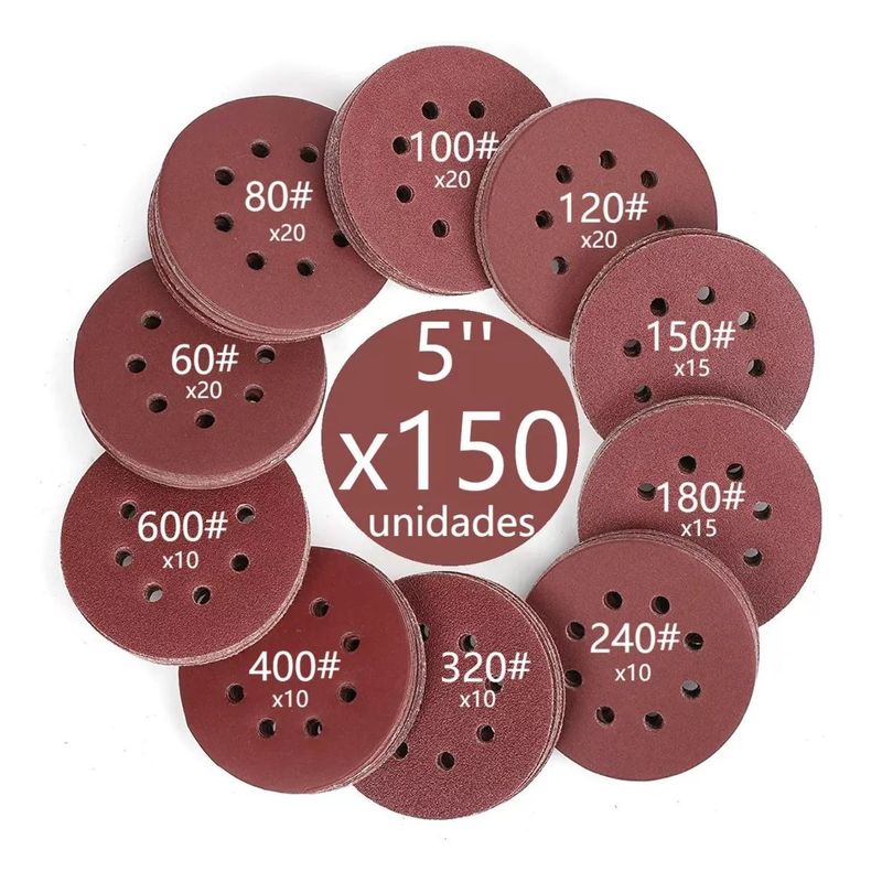 KUANGYE - 150 Disco De Pulir Con Velcro 5'' 125mm P60-600 Madera Metal