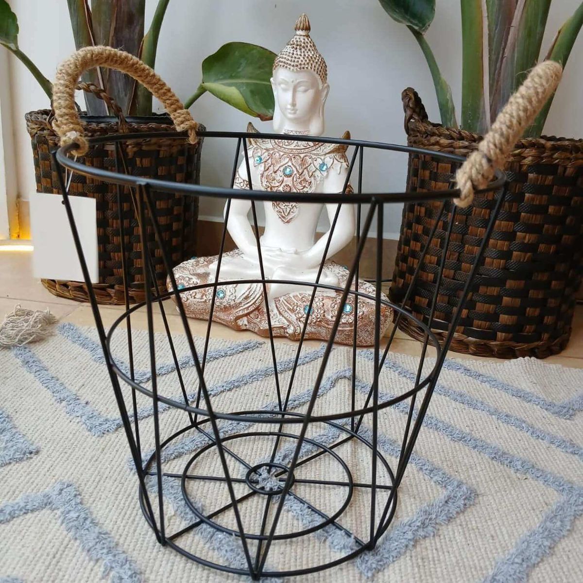 SOHOGAR - Canasto multiuso de metal color negro 30x27 cm