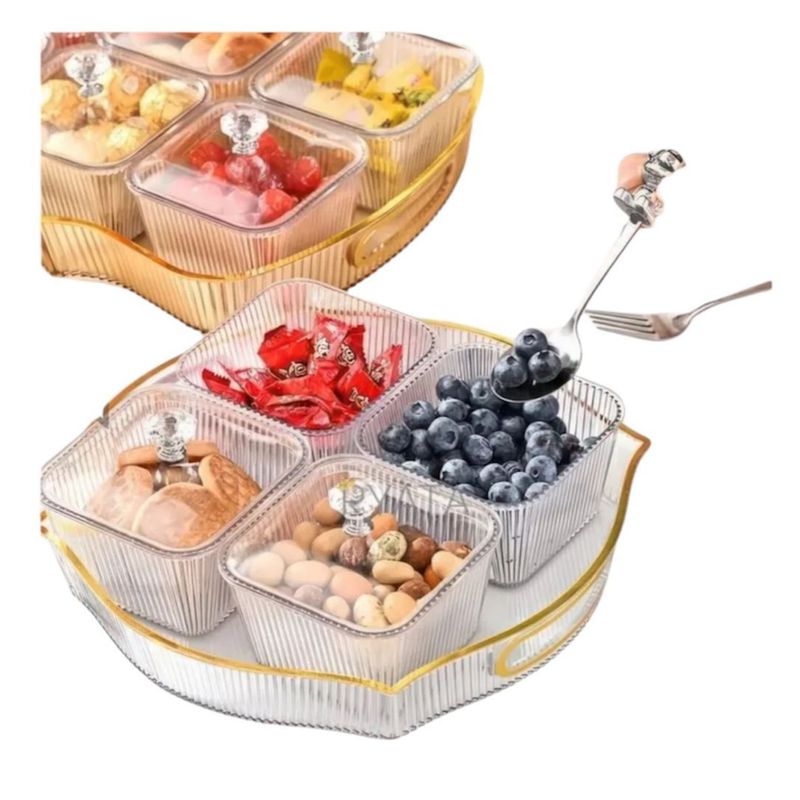 GENERICO - Bandeja Elegante Servir Dorado Acrilico Con 4 Recipientes