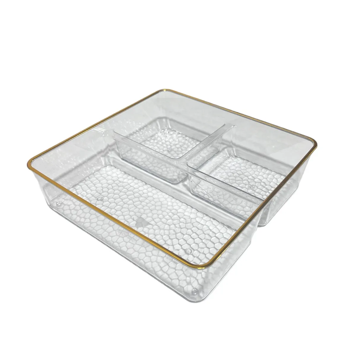 GENERICO - Bandeja Elegante Servir Dorado Acrilico Con 3 Divisiones