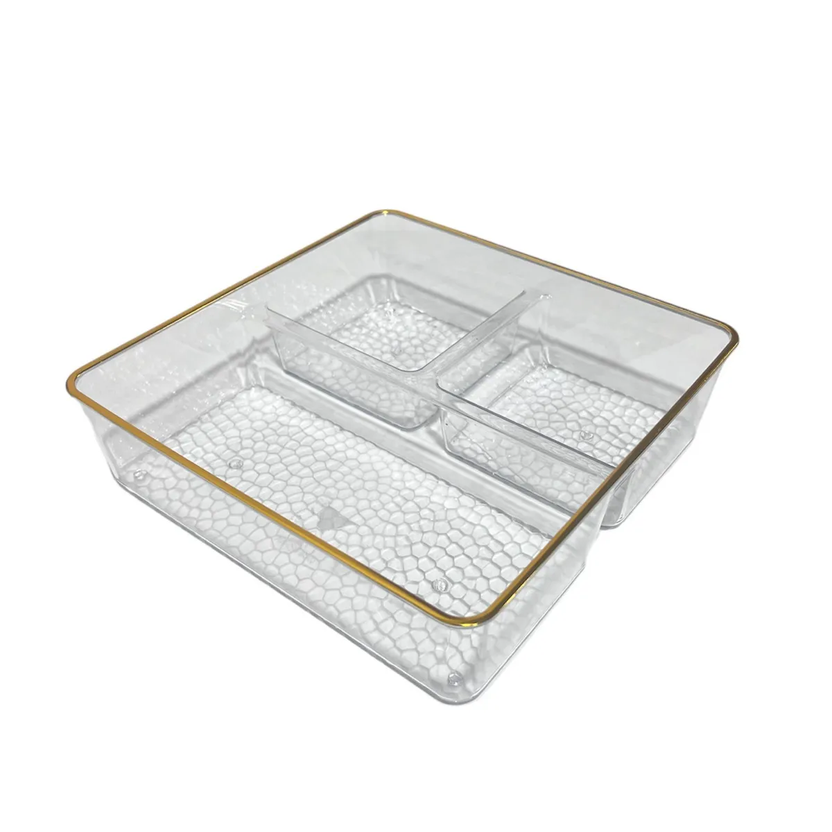 GENERICO - Bandeja Elegante Servir Dorado Acrilico Con 3 Divisiones