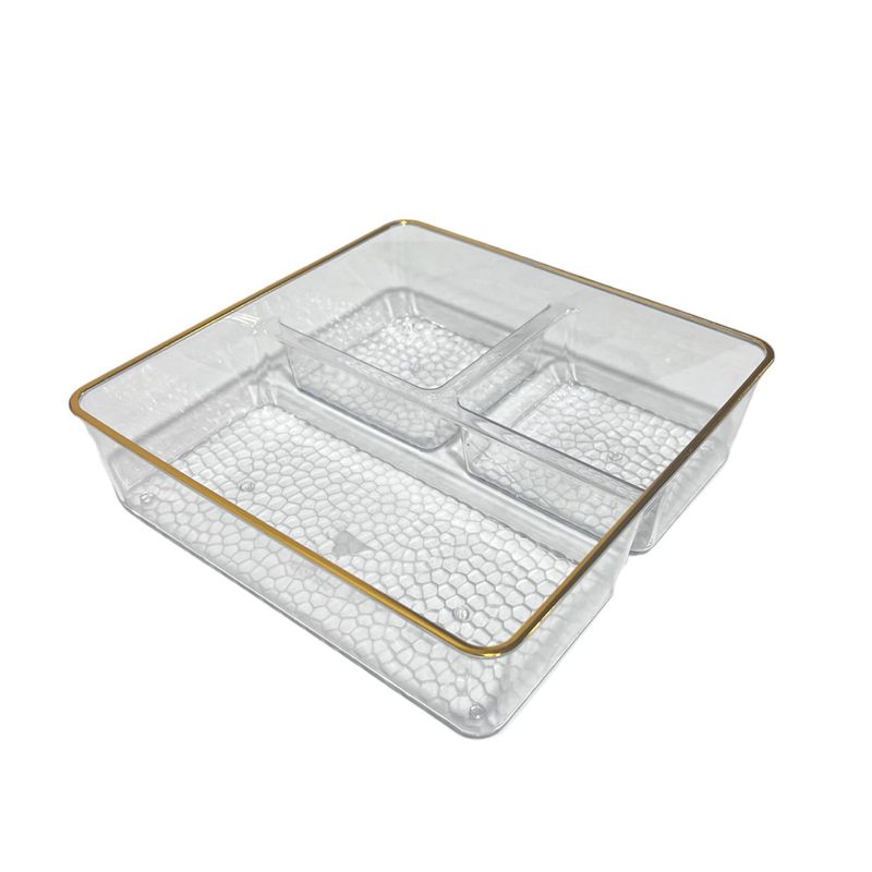 GENERICO - Bandeja Elegante Servir Dorado Acrilico Con 3 Divisiones