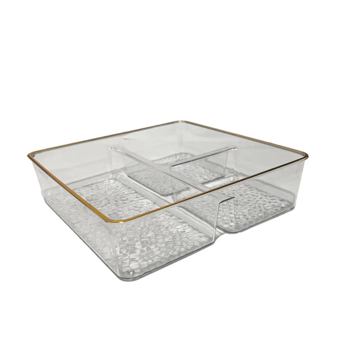 GENERICO - Bandeja Elegante Servir Dorado Acrilico Con 3 Divisiones