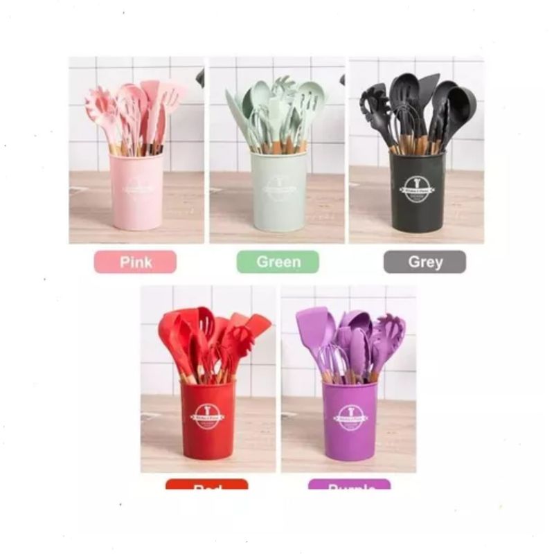 GENERICO - Set Cocina 12 Pcs Silicona Antiadherentes Gastronomicos Color Rojo
