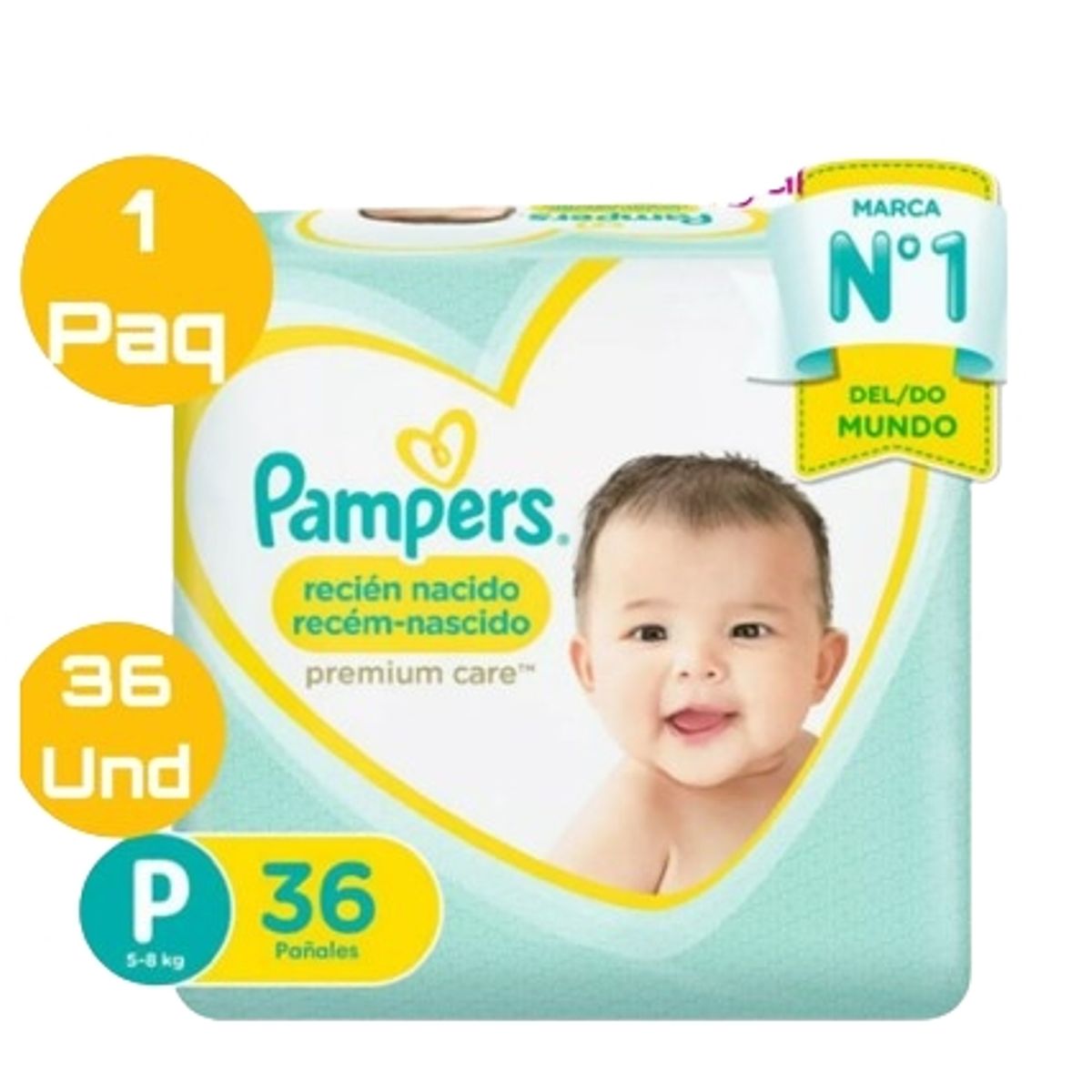 PAMPERS - Pañales Pampers Premium Care 36 Und Talla P
