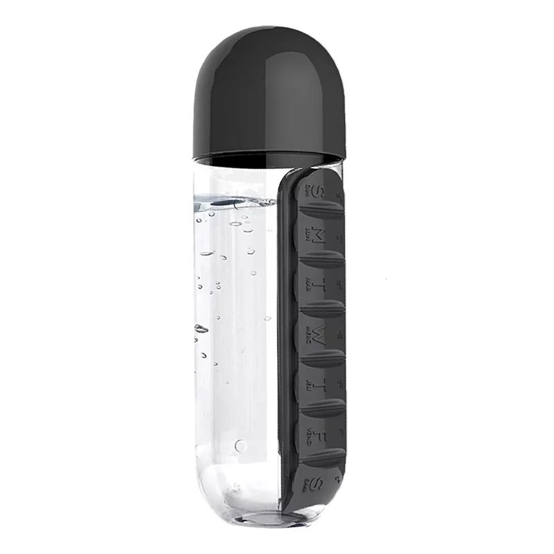 GENERICO - Botella De Agua 600ml Y Pastillero Semanal Negro