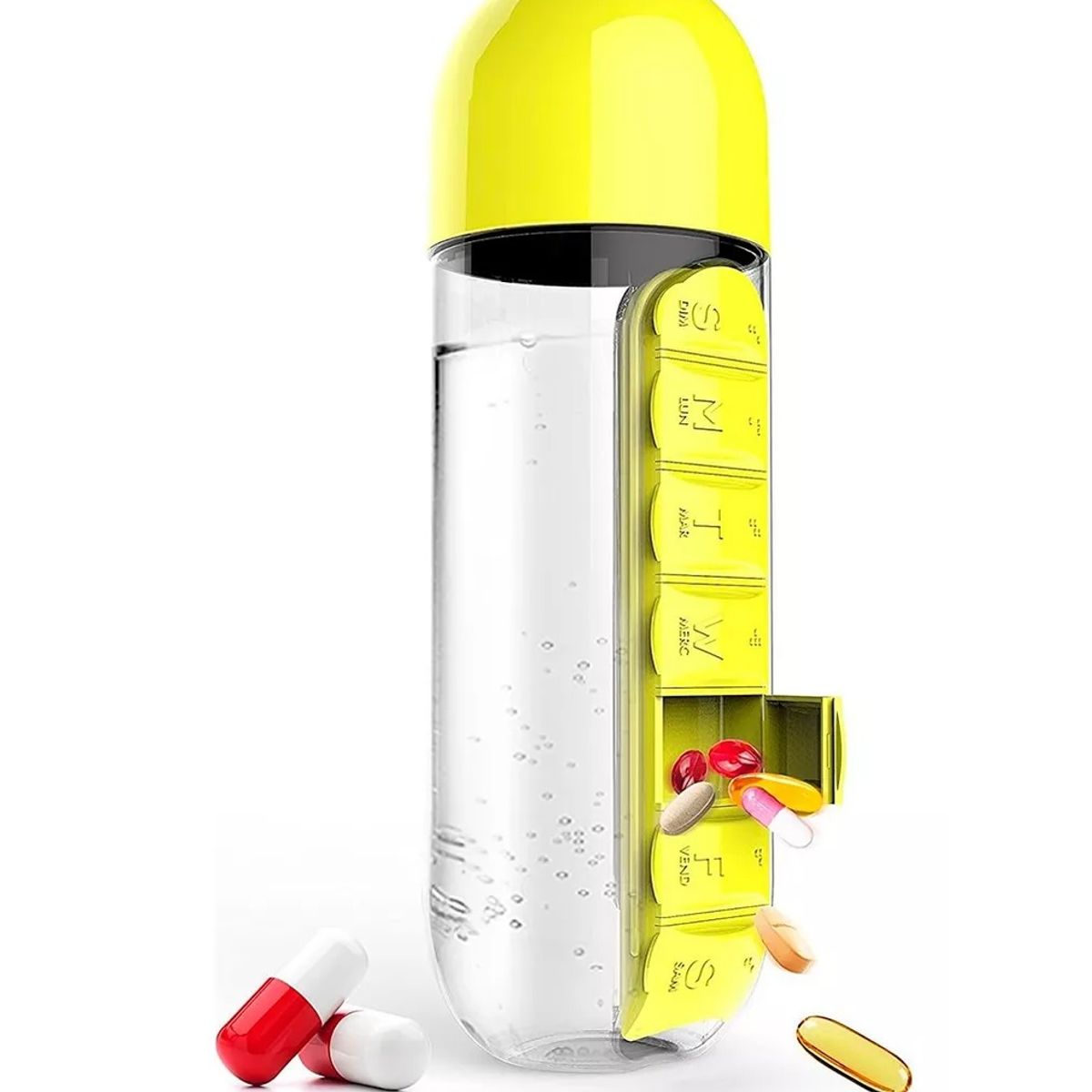 ONEDER - Botella De Agua 600ml Y Pastillero Semanal  Amarillo