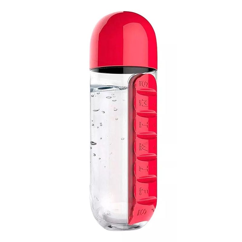 GENERICO - Botella De Agua 600ml Y Pastillero Semanal Rojo