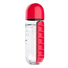GENERICO - Botella De Agua 600ml Y Pastillero Semanal Rojo