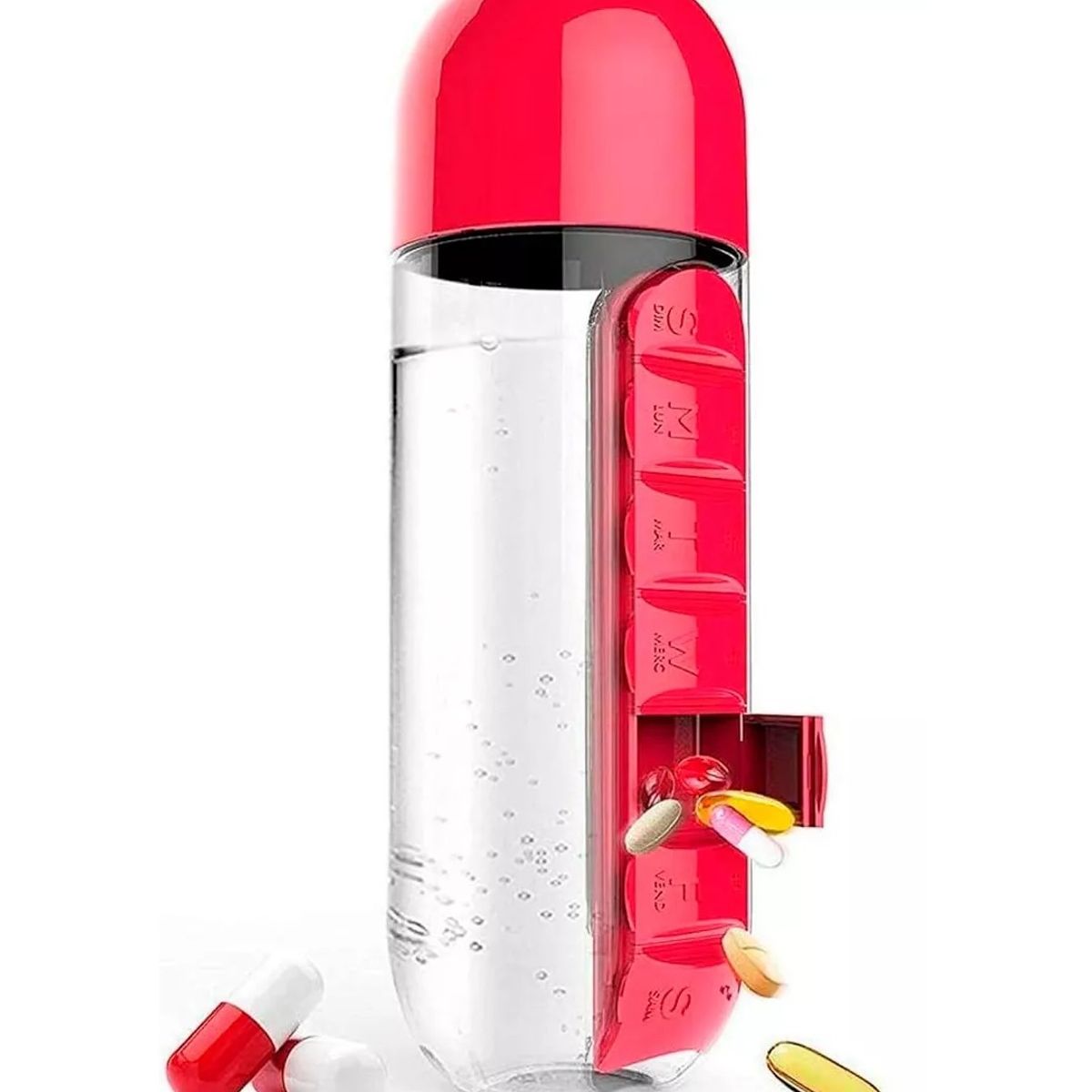 ONEDER - Botella De Agua 600ml Y Pastillero Semanal Rojo