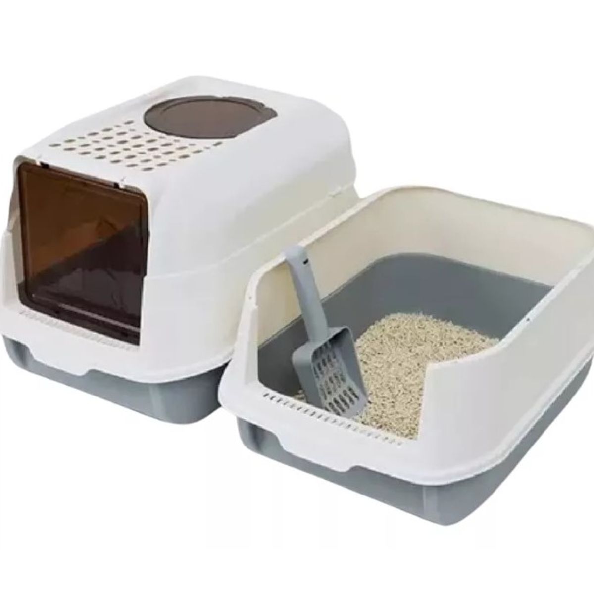 GENERICO - Arenero Cerrado O Abierto Para Gatos Funcion 2 En 1 Xl Gris.