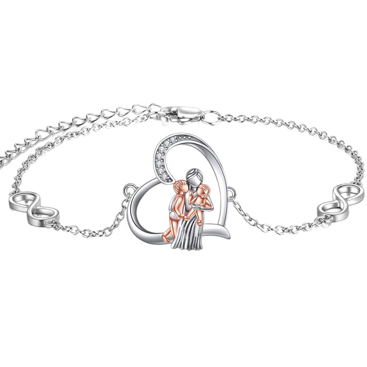 GENERICO - Pulsera mamá dos hijos plata 925