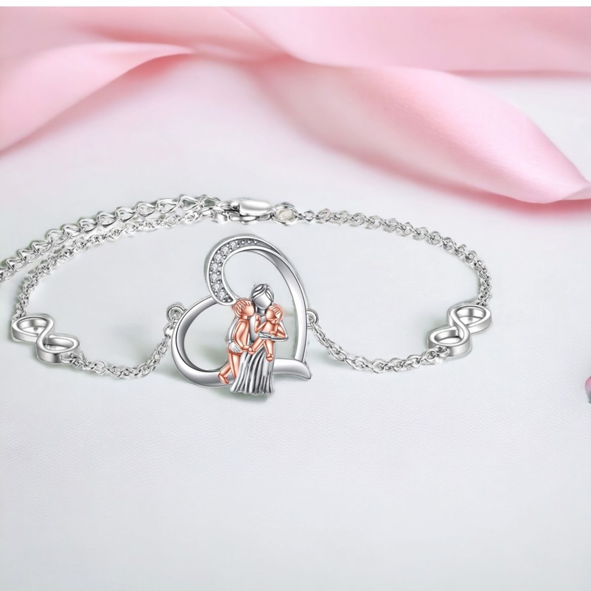 GENERICO - Pulsera mamá dos hijos plata 925