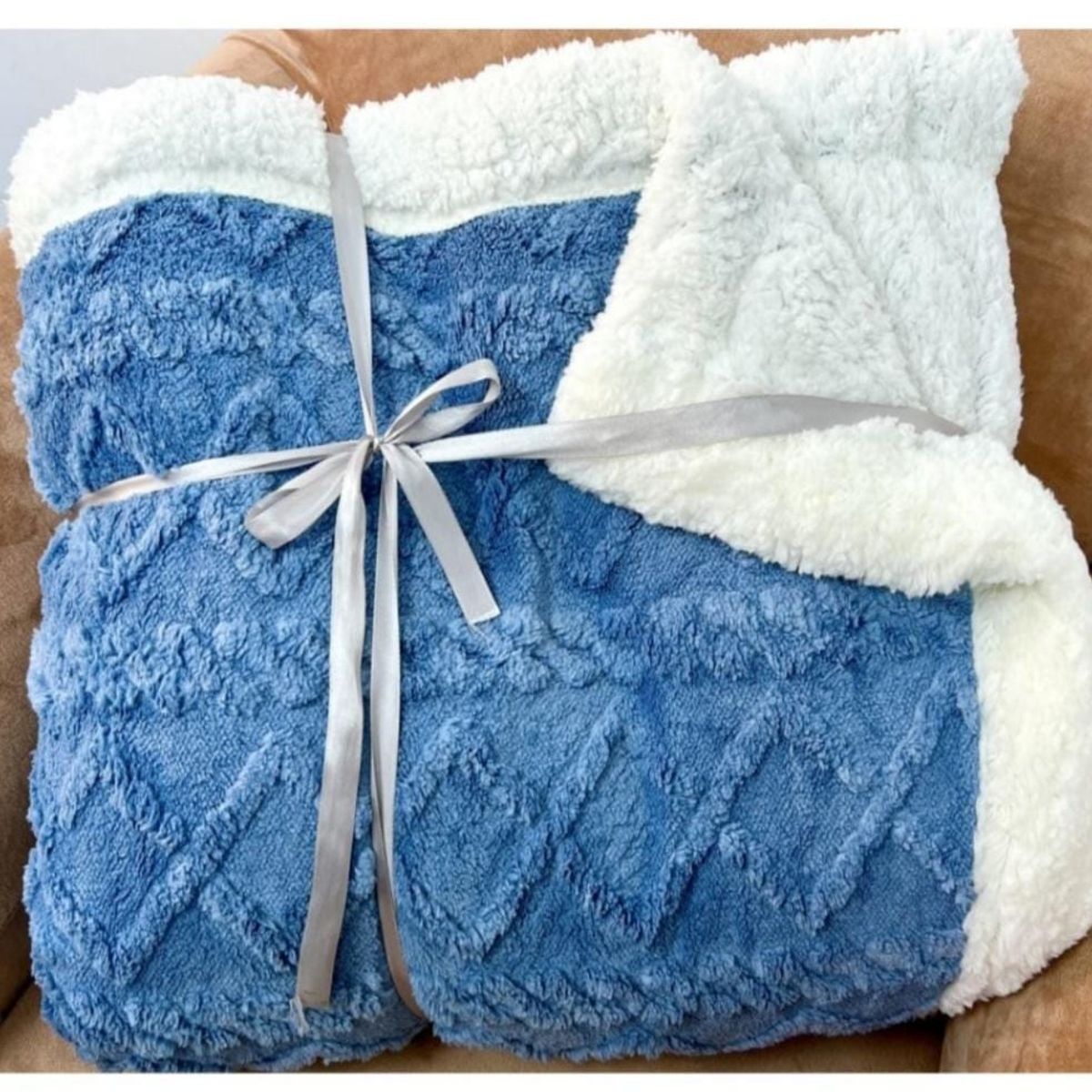 GENERICO - Frazada de Polar y Sherpa - Manta termica con Chiporro 2 plazas Azul