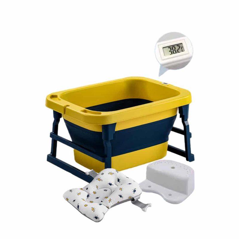 BABYMINE - Bañera Plegable Bebé Termometro Asiento Amarillo BABYMINE