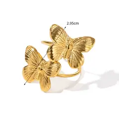 GENERICO - Anillo dorado Mariposas en acero inoxidable
