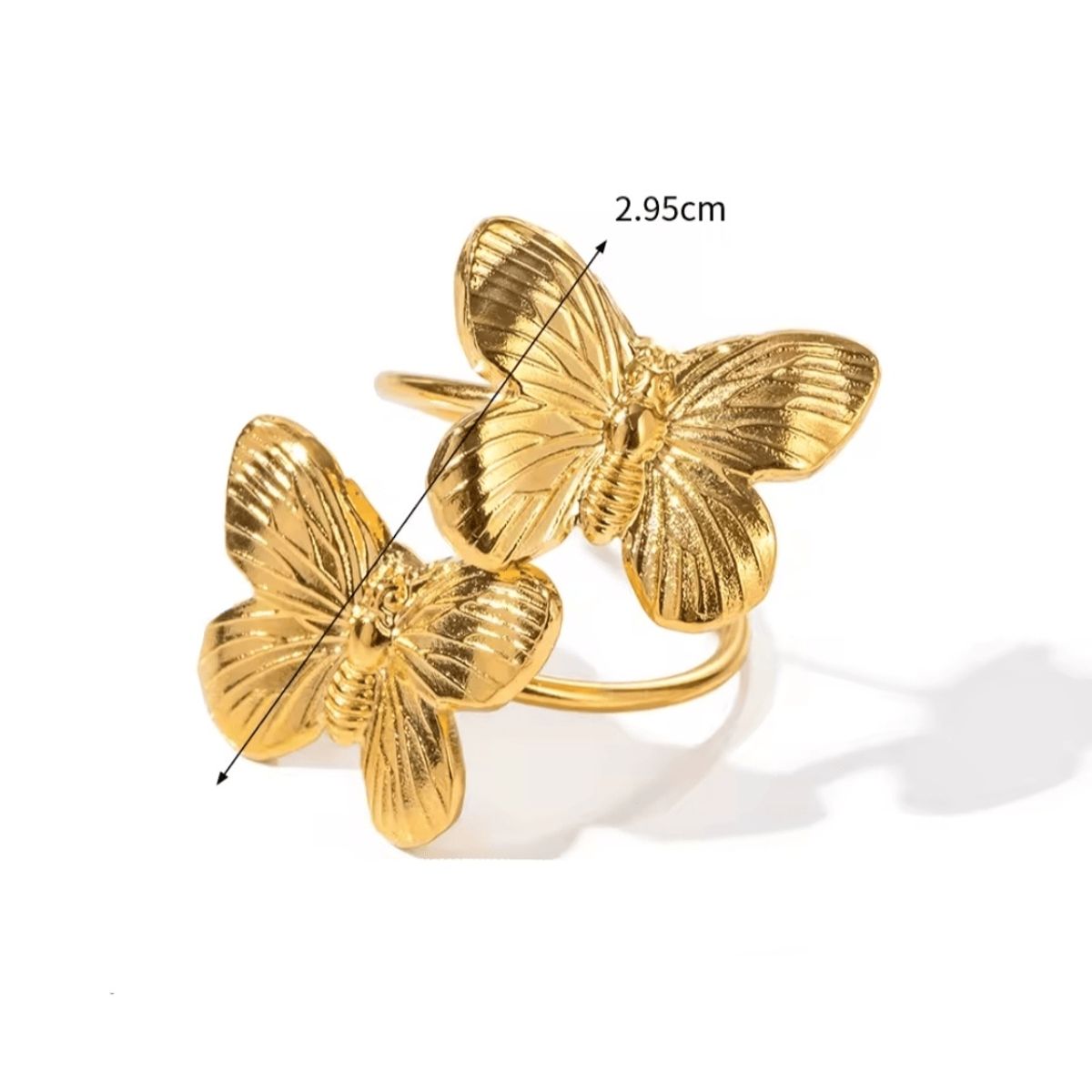 GENERICO - anillo  dorado Mariposas en acero inoxidable