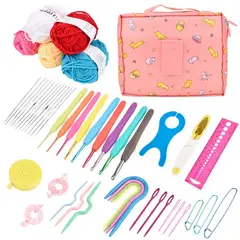 AIZO - Set Con Estuche Crochet Silicona Accesorios Para Tejer Rosa