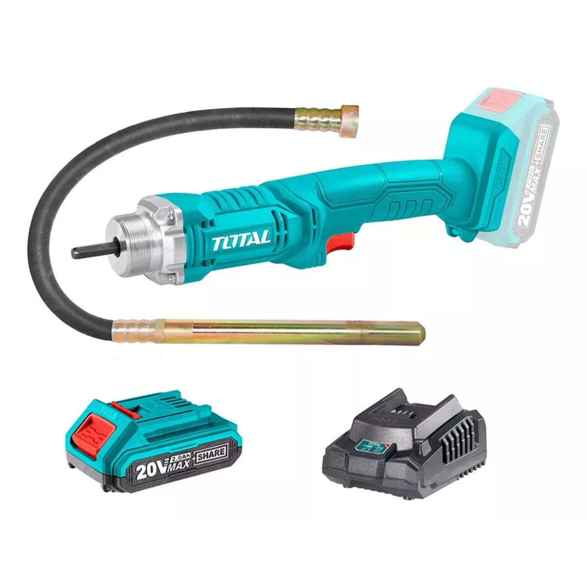 TOTAL TOOLS - Vibrador Hormigón 20v Sonda Bat+ Carg Total Tcvli2023011