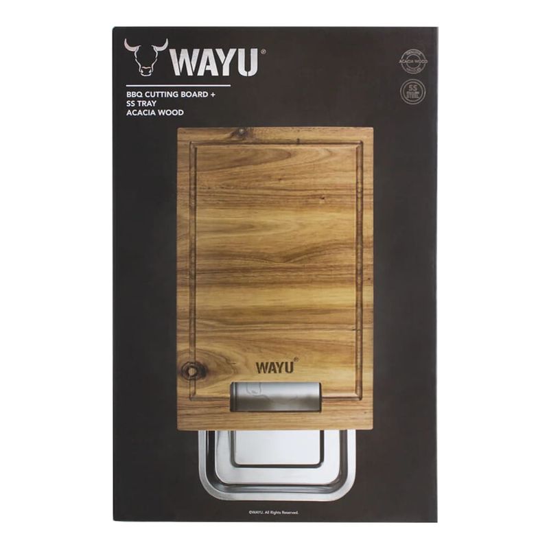 WAYU - Tabla de Madera Acacia Wayu Con Bandeja de Acero Rectangular