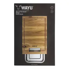 WAYU - Tabla de Madera Acacia Con Bandeja de Acero Rectangular