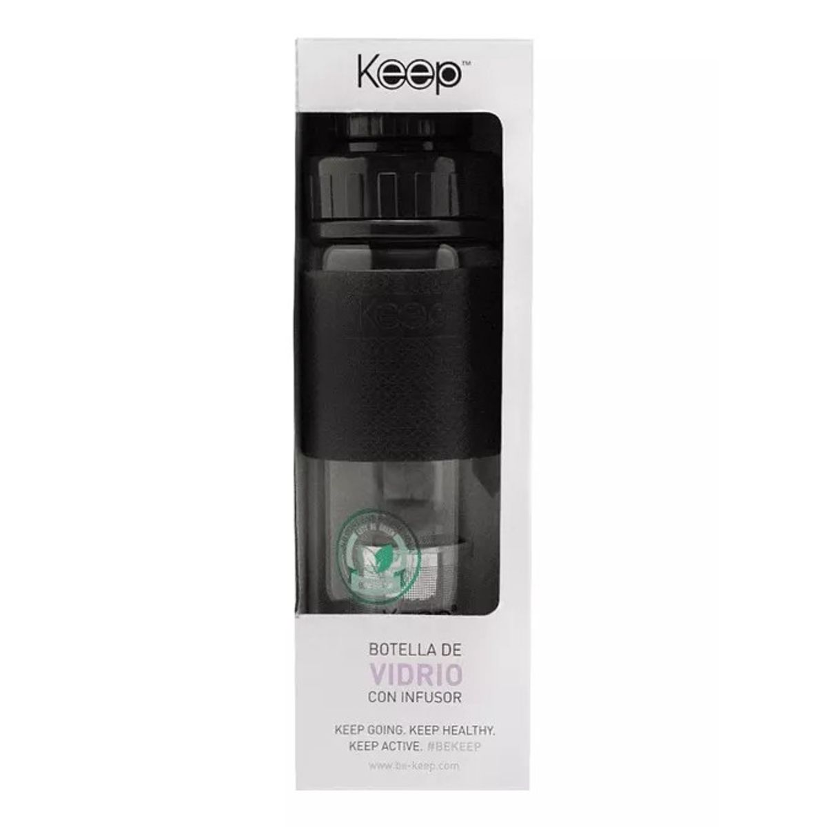KEEP - Botella Keep Vidrio Infusor Té Hierbas 410mL Deportes Negro