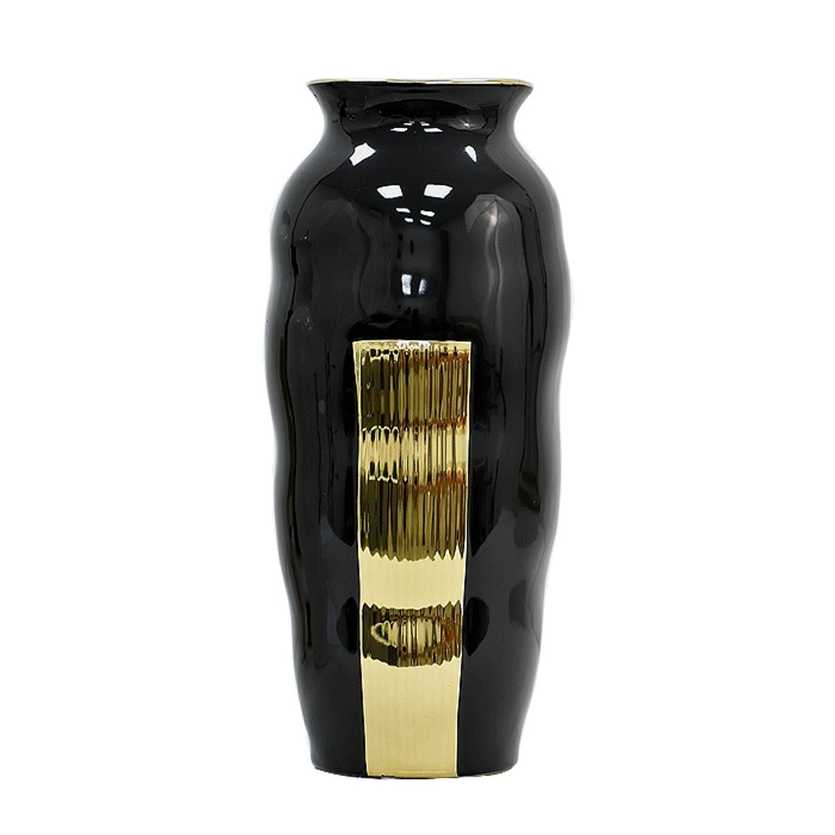 MSA MUEBLES SANTA ANA - Florero Cerámica Negro Dorado XL