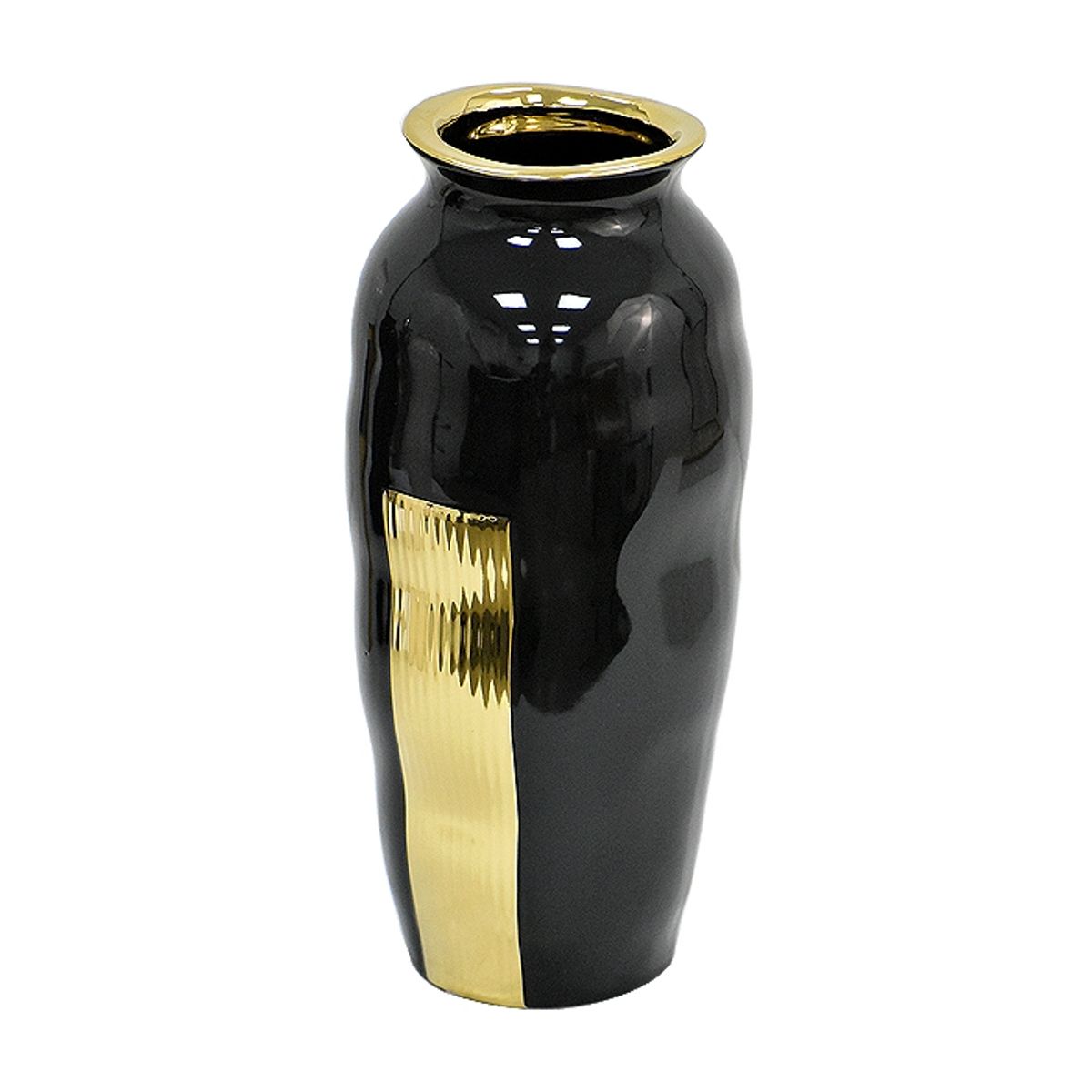 MSA MUEBLES SANTA ANA - Florero Cerámica Negro Dorado XL