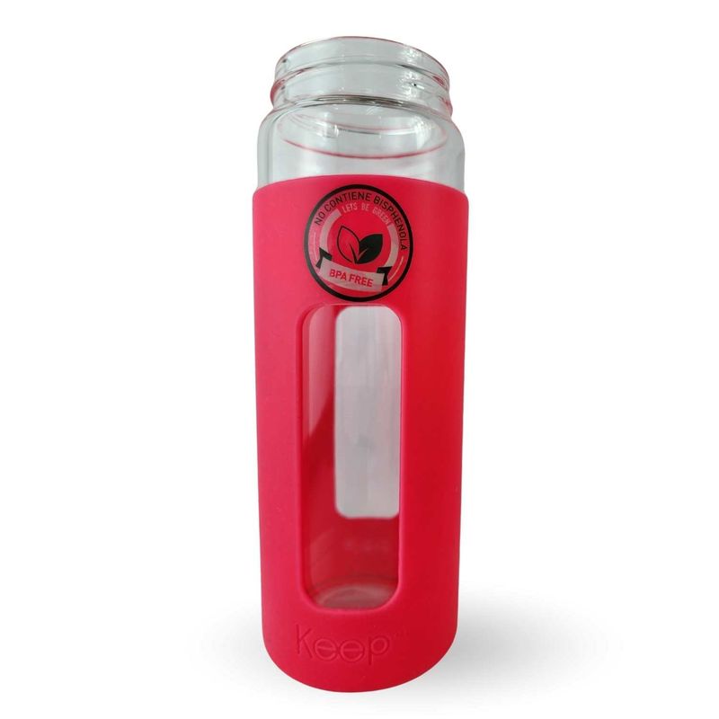 KEEP - Botella Keep 470 ml Vidrio Protector Agua Deportes Outdoor Rosa