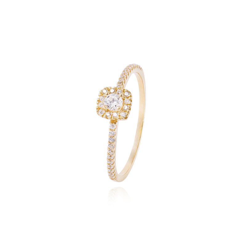 JB JOYAS BARON - Anillo Compromiso de Oro 18Kt Circonita Cuadrado Central 3mm