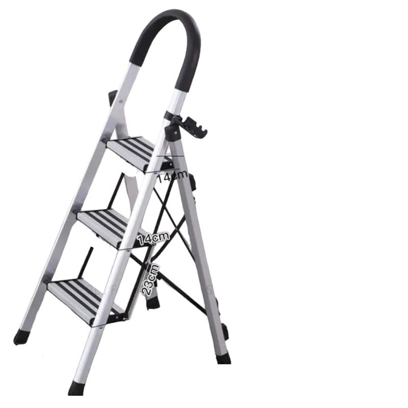 GENERICO - Escalera Plegable De Aluminio Negra Tres Escalones Alta Calidad