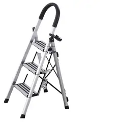GENERICO - Escalera Plegable De Aluminio Negra Tres Escalones Alta Calidad