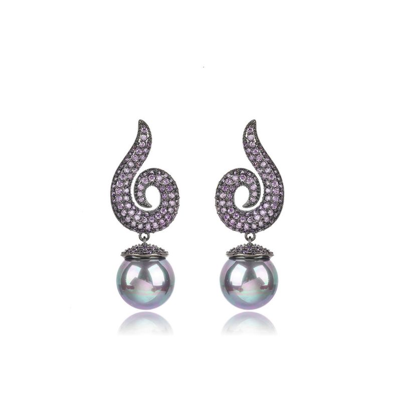 VANE COLLECTION - Aros mujer pegado colgante fino elegante baño rodio perla gris