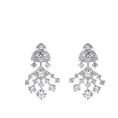 VANE COLLECTION - Aros para mujer pegados colgante chandelier elegante novia baño de rodio y circones blancos