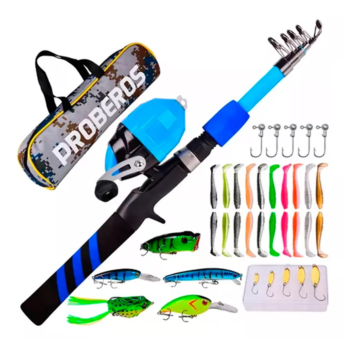ESHOPANGIE - Kit Pesca 18m Caña Carrete Señuelo Accesorio Bolsa Completo