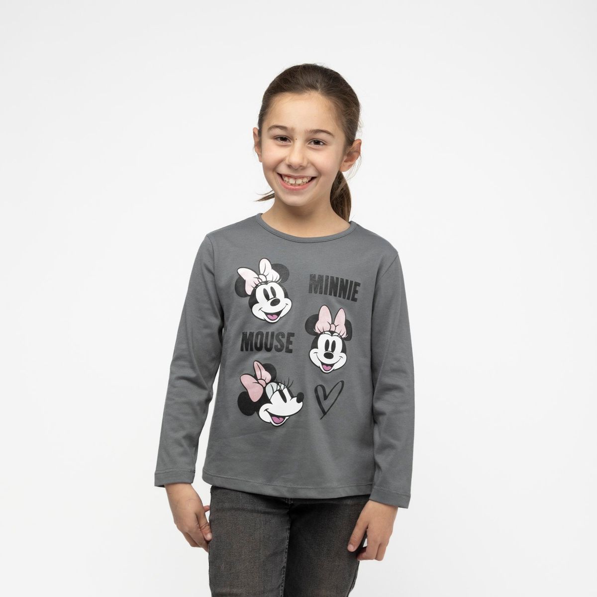 DISNEY - Polera Manga Larga Niña Caras Minnie Mouse Gris Disney