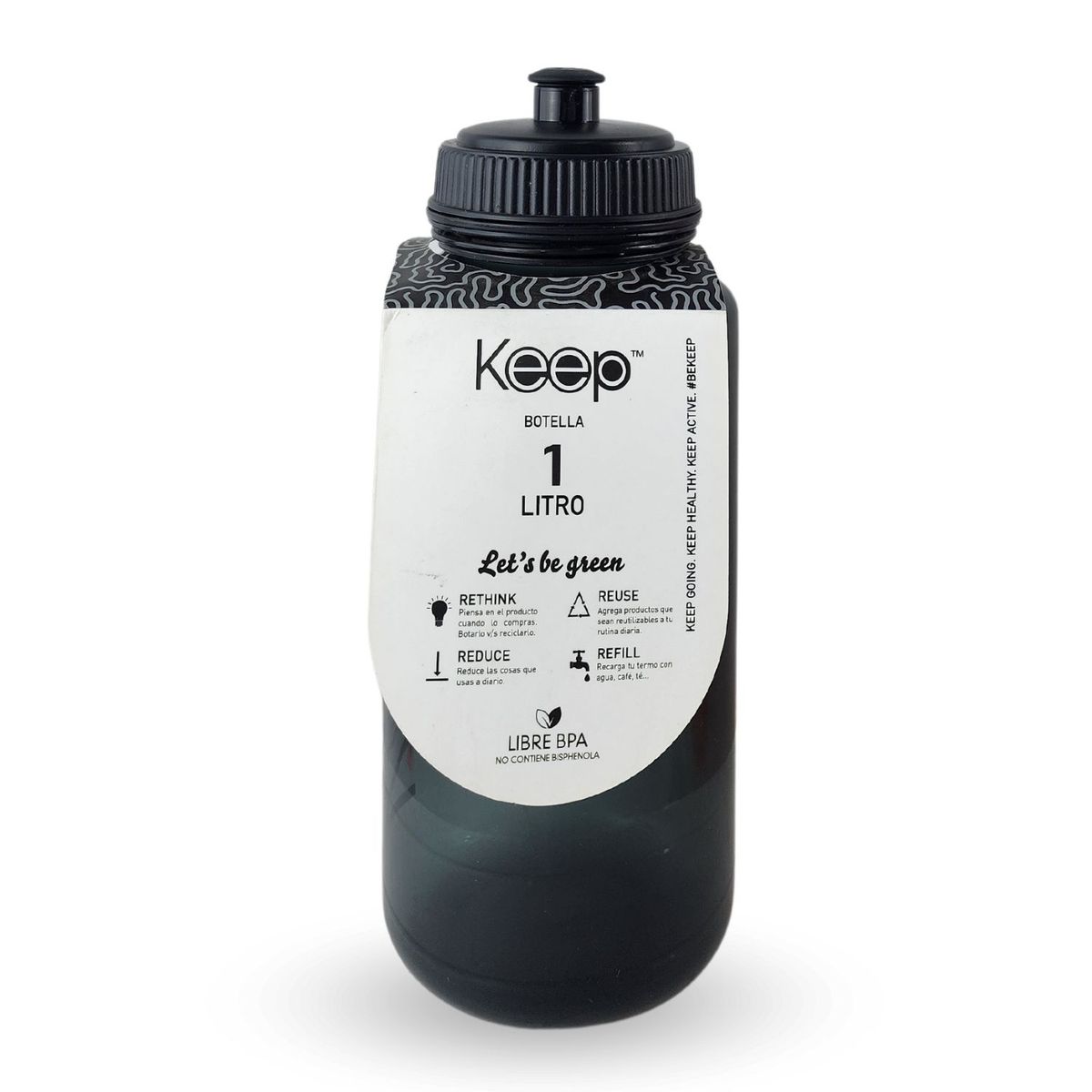 KEEP - Botella Keep 1 Litro Sport Gym Ejercicio Negro