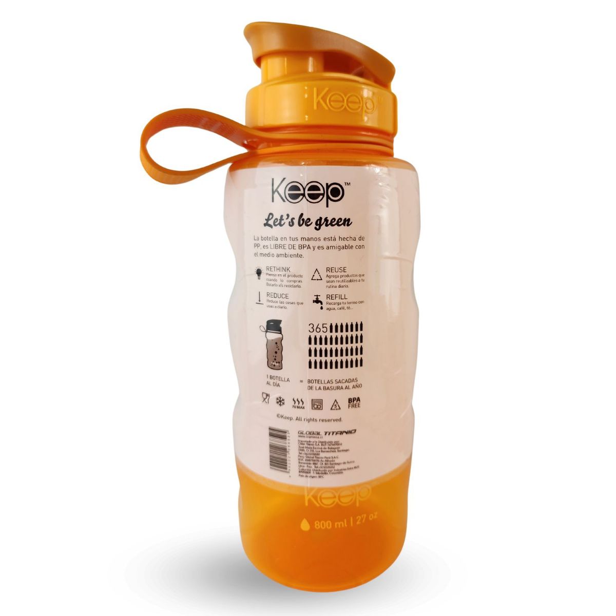 KEEP - Botella Keep Sport es 800mL Gimnasio Ejercicio Naranja