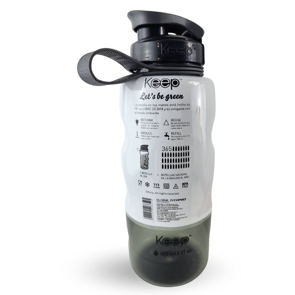 KEEP - Botella Keep Sport es 800mL Gimnasio Ejercicio Negro
