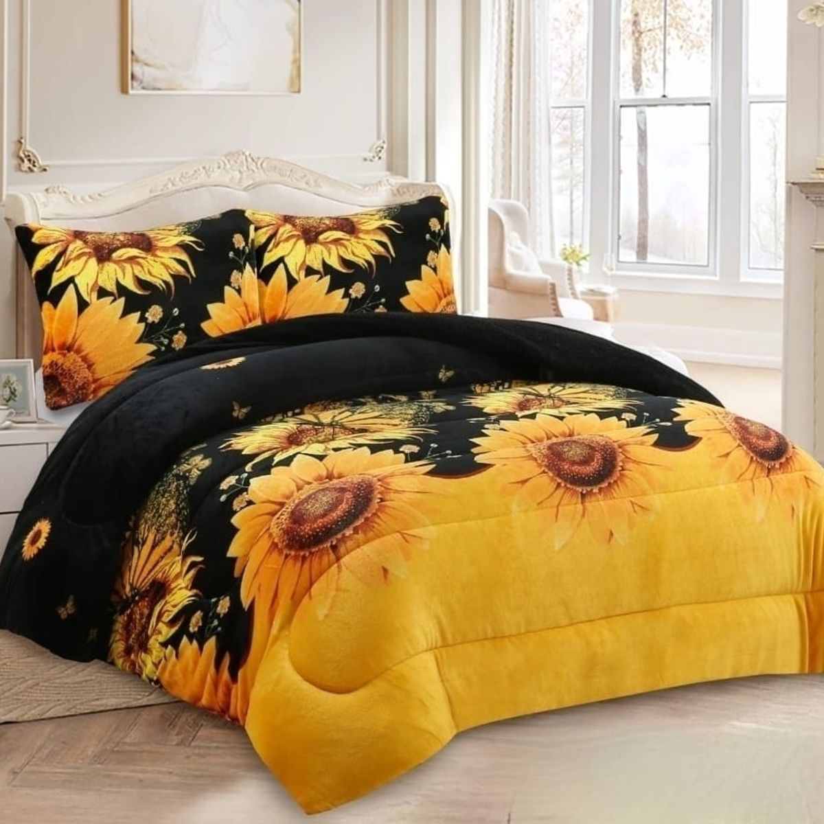 GENERICO - Cobertor De Invierno Diseño Girasol Con Chiporro+Plus 2 PLAZA  MH