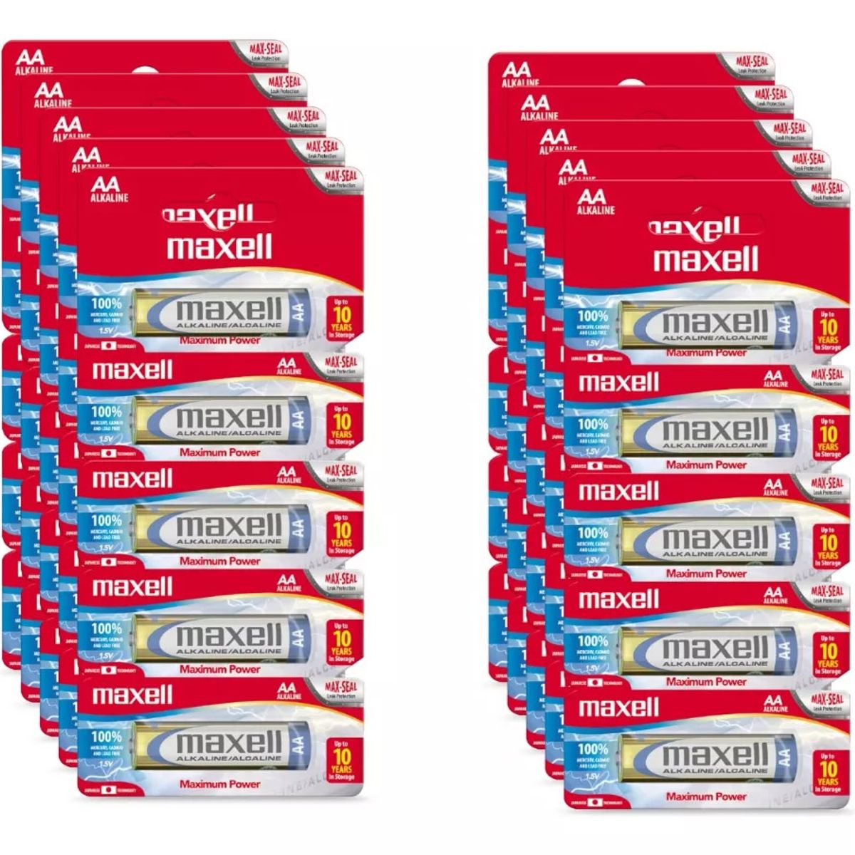 MAXELL - Pack 50 Pilas Alcalinas Aa Maxell Caja Doble A