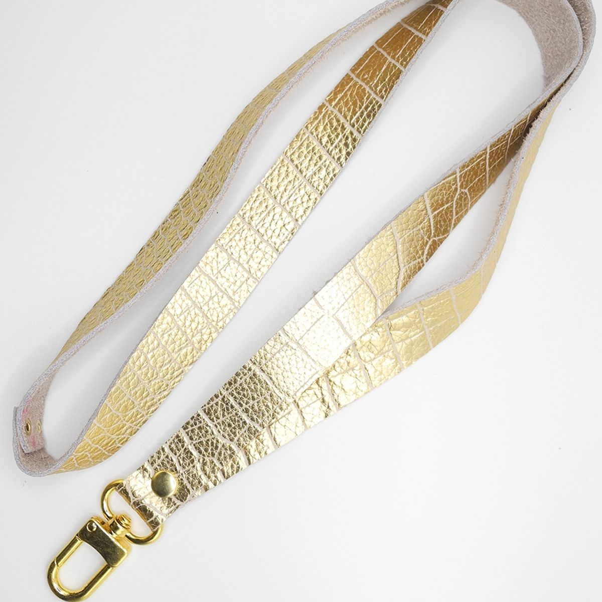 JARDIN DEL ESTE - Lanyard Strap cuero Dorado caimán