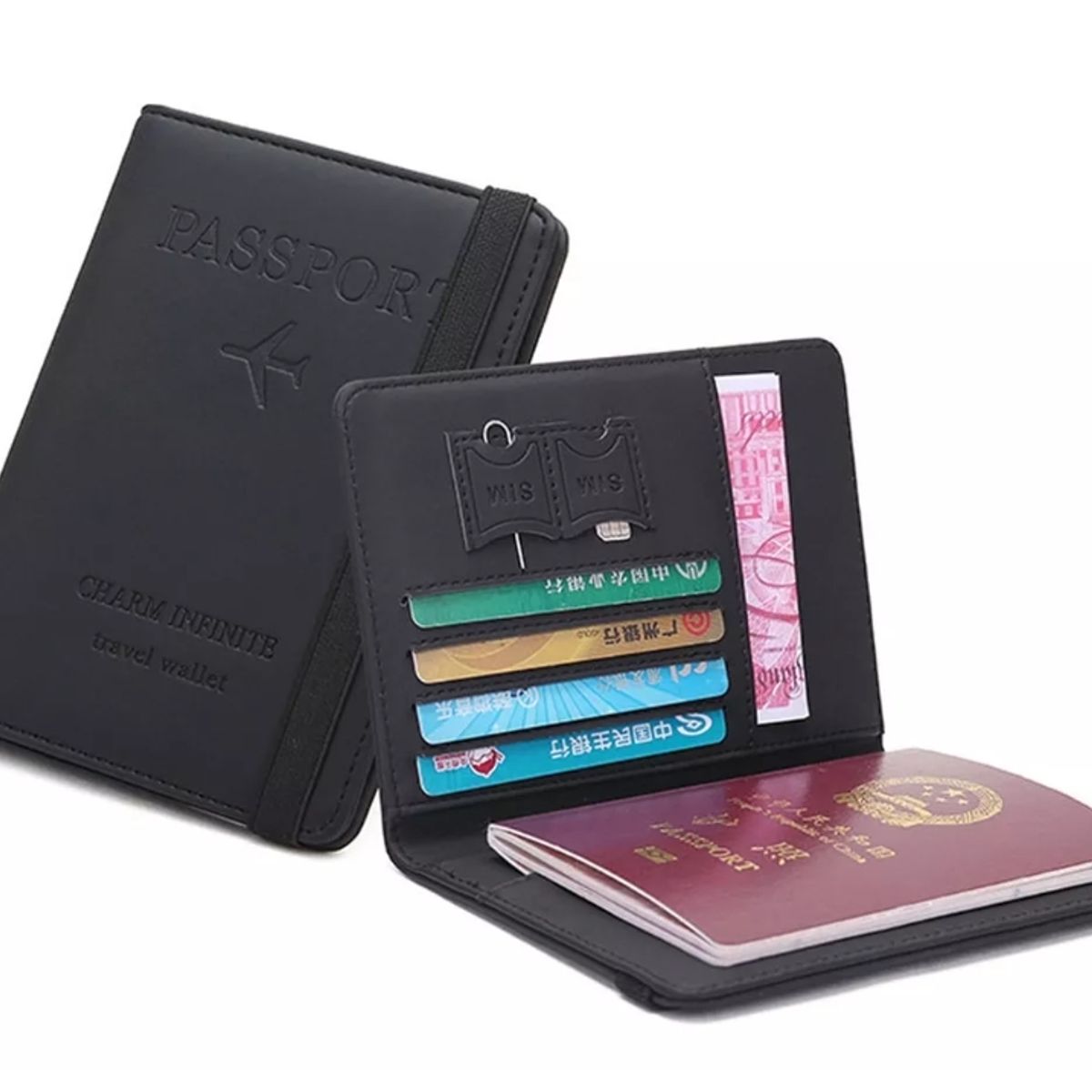GENERICO - Estuche Porta Pasaporte Funda Protectora Rfid Negro Sim Card