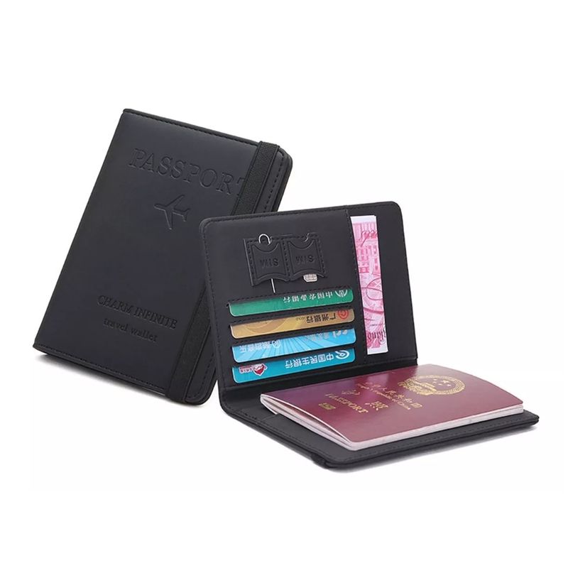 GENERICO - Estuche Porta Pasaporte Funda Protectora Rfid Negro Sim Card