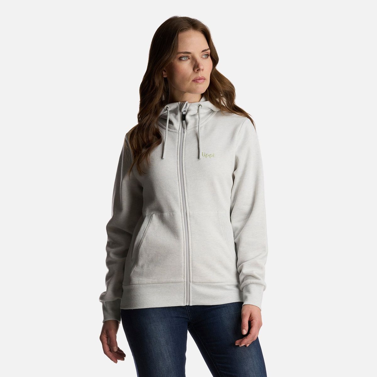 LIPPI - Poleron Mujer Ulmo Full Zip Hoody Sweatshirt Melange Gris Claro Lippi