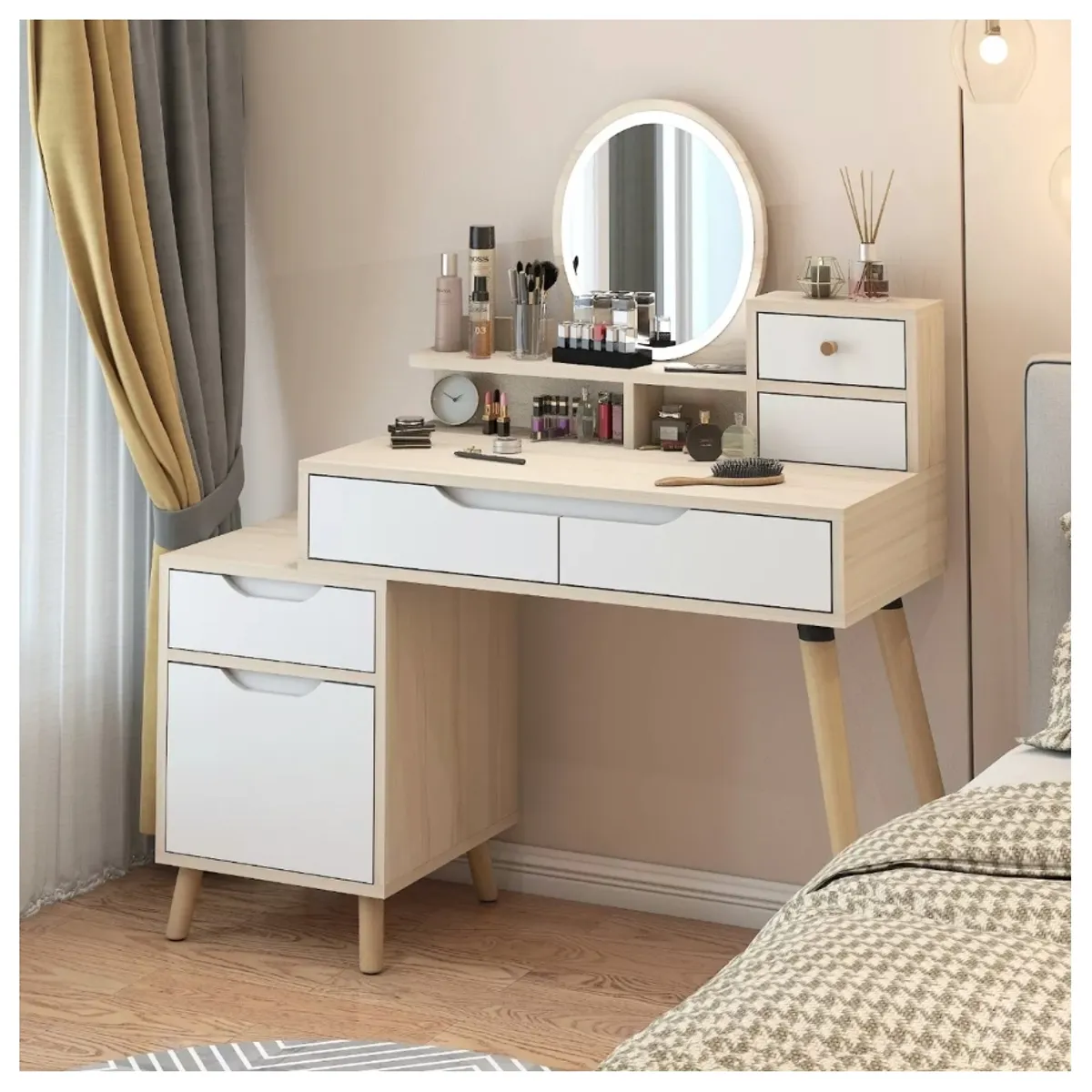 HOMER DESIGN - Tocador Con Espejo De Luz Comoda Extendible 130x40x110cm