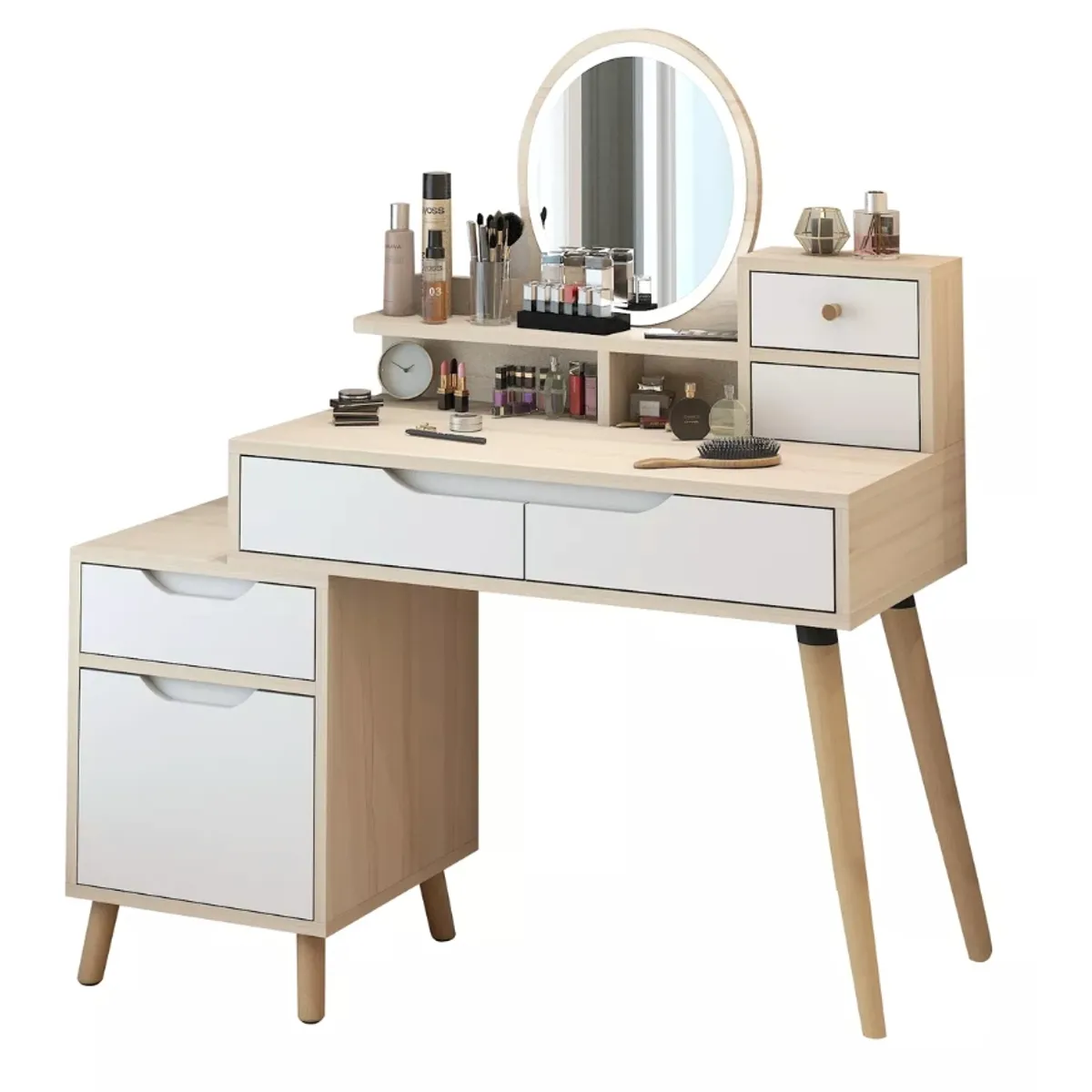 HOMER DESIGN - Tocador Con Espejo De Luz Comoda Extendible 130x40x110cm