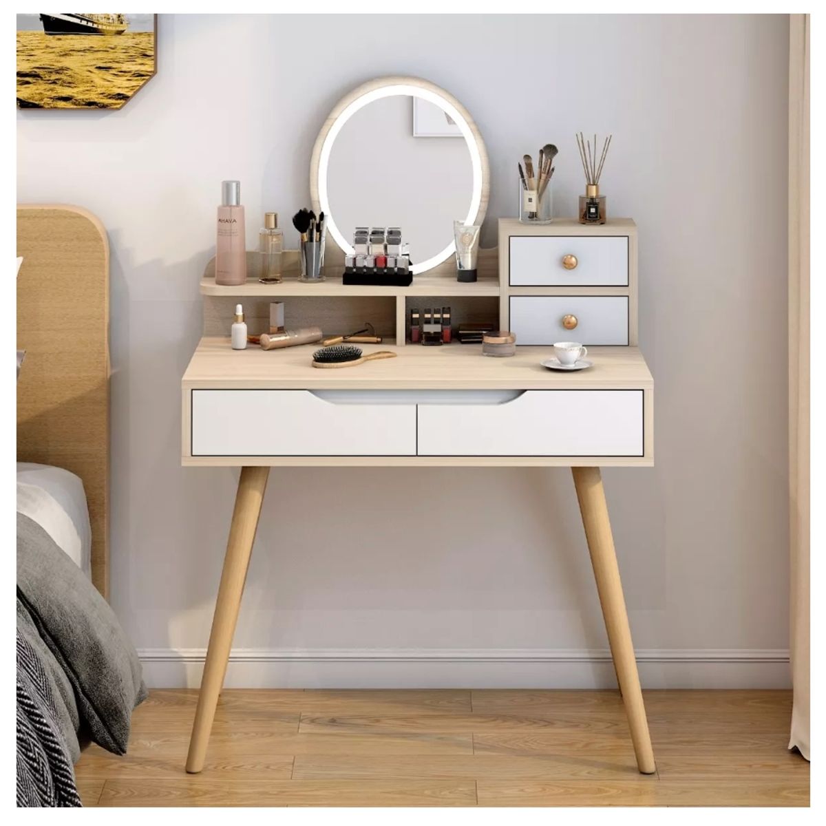 HOMER DESIGN - Tocador Con Espejo De Luz Material Resisdente 80x40x130cm